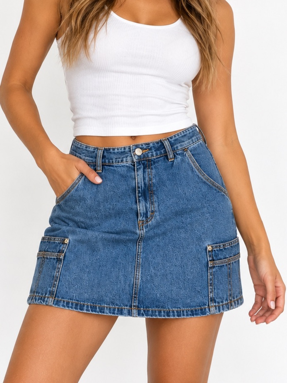 Tommy Hilfiger Vintage 90s Y2K Denim Cargo Mini Skirt Size 10 Utility Pocket Blu